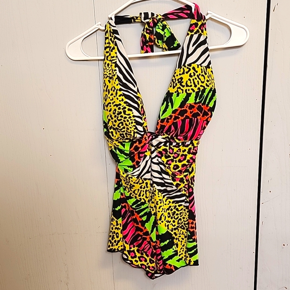 Color animal print halter top